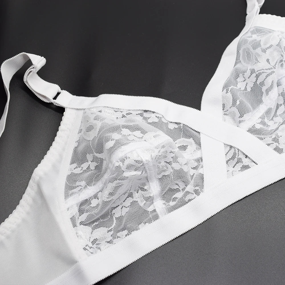 Plus Size Bralette Womens Bra Lace Wireless Perspective Minimizer Sexy Lingerie BH Tops Female Underwear Full Cup B C D E F