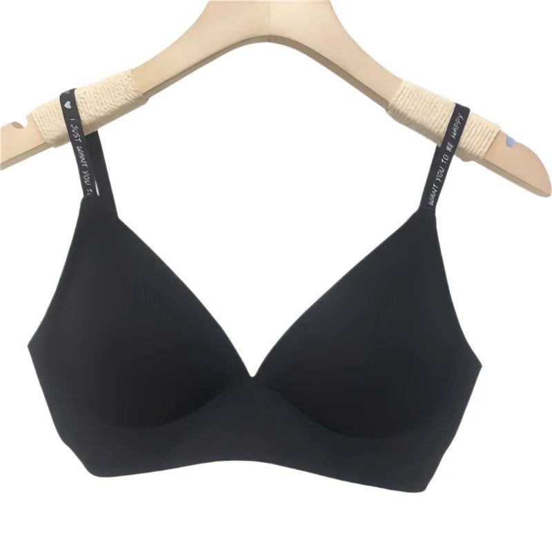 Plunge Non-wire Triangle Cup Bra Women's Invisibale Underwear Letter Straps Ribbed Bralette Sexy Lingerie Sleep Intimates S-XL