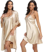 Women's Luxury Silk Pajamas Set Long Sleeve Robe Comfortable Loose Slip Skirt Women's Pajamas Two Piece Set