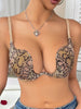 New U-Shaped Push-Up Bra for Women, Sexy Deep V Anti-Sagging Bra, Seamless and Traceless, Cross-Border European and American Style, Sexy Thin Leopard Print Bra
