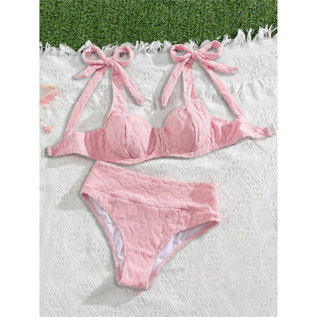 S - XL V Shaped Underwired Female Swimsuit High Waist Bikini Women Swimwear Bather Bathing Suit Swim Two-pieces Bikini set K8042