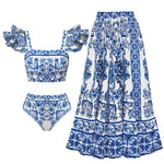2025 New 2-Piece Shoulder Ruffle Swimsuit With Cover Up Sexy Women Swimwear Push Up Biquini Bathsuit Bodysuit Beachwear Dress