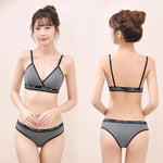 Women's Ribbed Wireless Triangle Bralette and Thong Set Low Rise Panties Daily Wear Comfort Underwear Ladies Sexy Lingerie Set