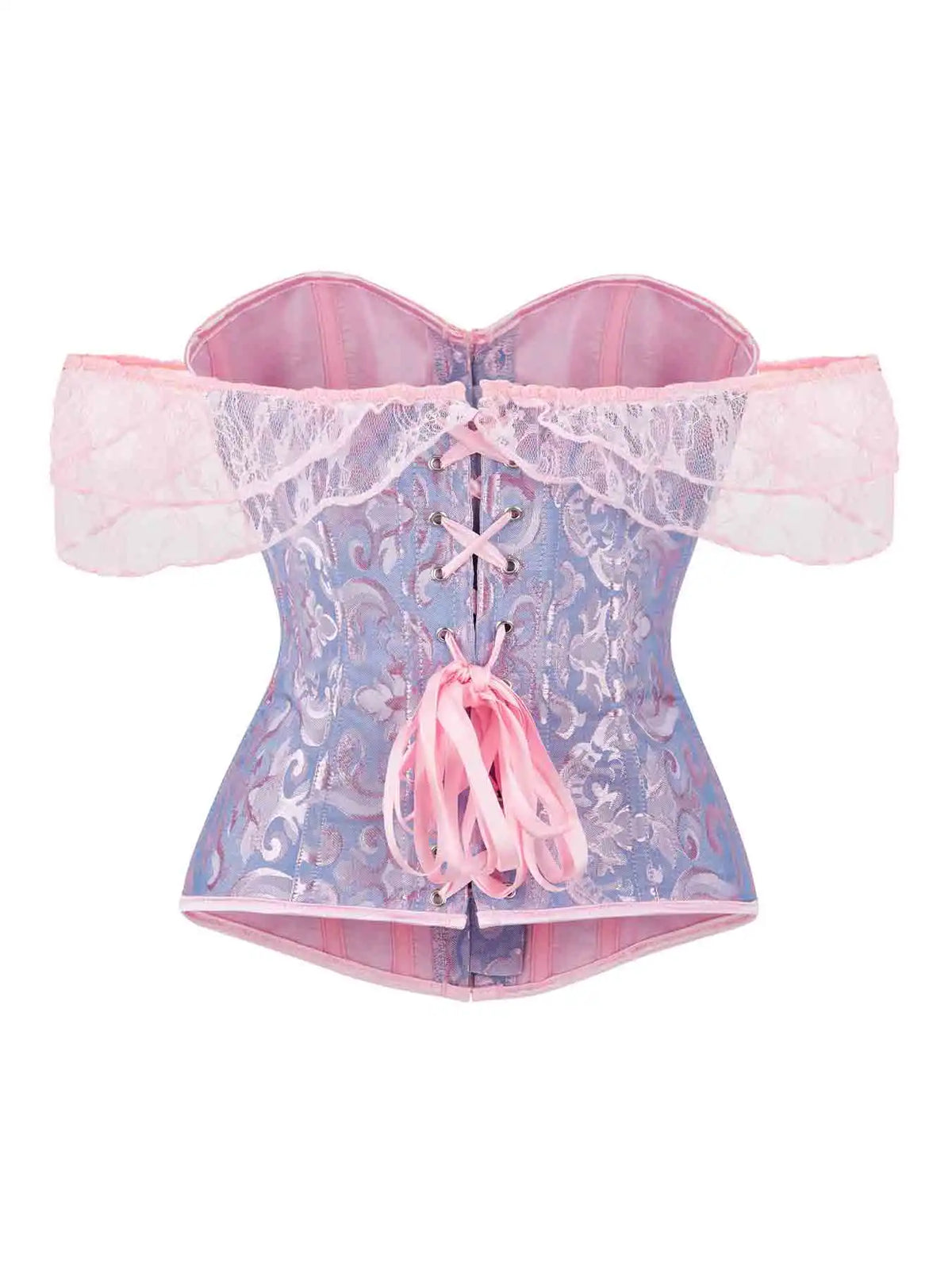 Corset's new retro lace fishbone body-shaping shirt with shoulder straps and bubble sleeves gathered to hold the sternum.