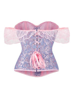 Corset's new retro lace fishbone body-shaping shirt with shoulder straps and bubble sleeves gathered to hold the sternum.