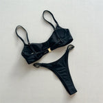 Sexy Solid Black Triangle Micro Bikini Thong Set Swimsuit Women 2026 Metal Ring Ladies Swimwear Bathing Suit Bikinis Mujer
