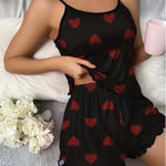Women's Pajama Set Pajamas T-Shirts Shorts Pink Heart-Shaped Print Round Neck T-Shirt Ice Silk Top Comfortable Casual Summer