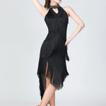 Women's Sparkling Sequin Carnival Irregular Tassel Dress Latin Dance Stage Costume Squins Fringe Tassel Sexy Bodycon Party Dress