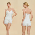 New Summer Female Suspender Pajamas Set Loungewear Sexy Lace Strap Top&shorts Suit Lingerie Silk Pajamas for Women 2026