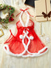 Red Sexy Sleepwear Cloak-style Nightgown And Thong Set With Plush Edge Cute Transparent Christmas Valentine's Day Gift Hatler