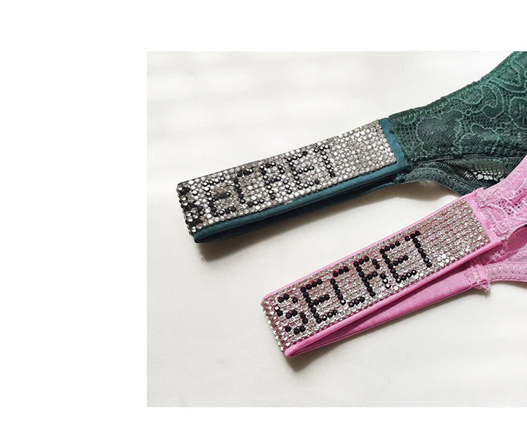 Rhinestone Lace Letter Sexy G String Women Panties Seamless Girls Underwear Transparent Thong For Female Low Rise Ladies Briefs