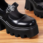Black Chunky High Heels Mary Jane Shoes Women Punk Style Double Buckle Platform Pumps Woman Plus Size 43 Thick Heels Party Shoes