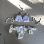 Halter Metal Rings Bikinis Wrinkled Bikini Female Swimsuit Women Swimwear Two-pieces Bikini Set High Cut Bathing Suit Swim Lady
