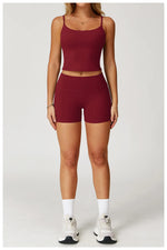Yoga Shorts Set Women Sports Tank Top with Tight Fitting High Waist Pants Fitness Suit Summer Running Exercise Workout Clothes