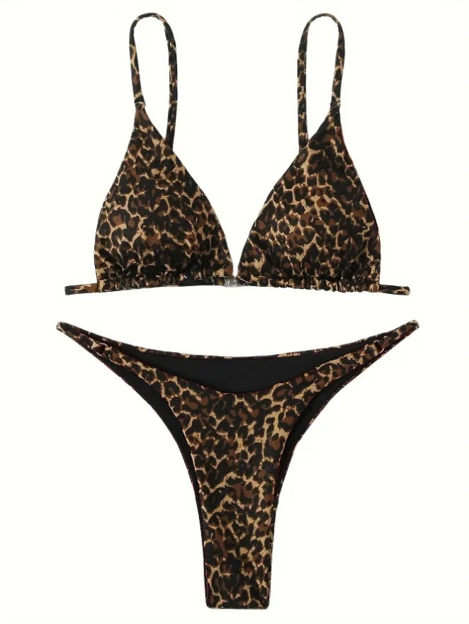 2024 Micro Leopard Bikini Women High CutBandage Push Up Swimsuit Sexy Bathing Suit Padded Thong Swimwear,summer Beach Vacation
