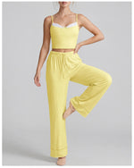 Women's Yoga Sets Yellow Patchwork Slimming Sports Tank Top Summer Gym Training Suit High Waist Wide Leg Pants Fitness Outfits