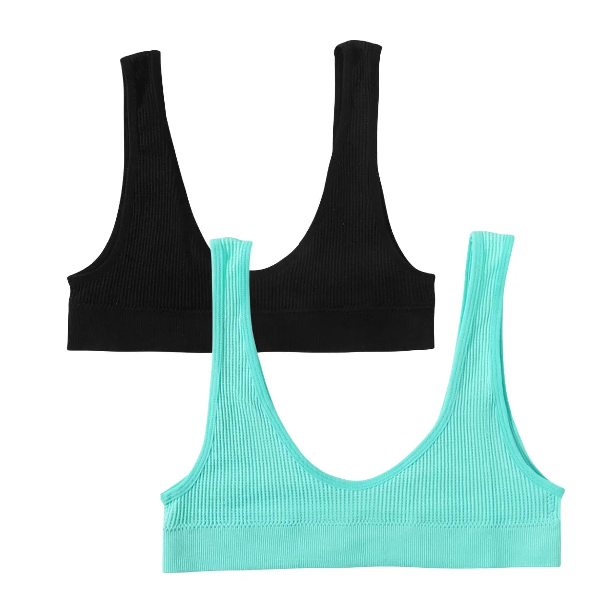 2Pcs/Set Women Non-wire Bra Crop Top Seamless Underwear Female Plunge Bra Tops Ribbed Sexy Lingerie Sports Intimates
