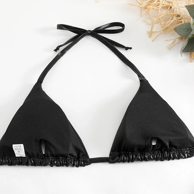 Sexy Red Shiny Triangle Micro Thong Bikinis Sets for Women Mini Swimwear Bathing Suits String Halter Bikini Mujer Swimsuit 2026