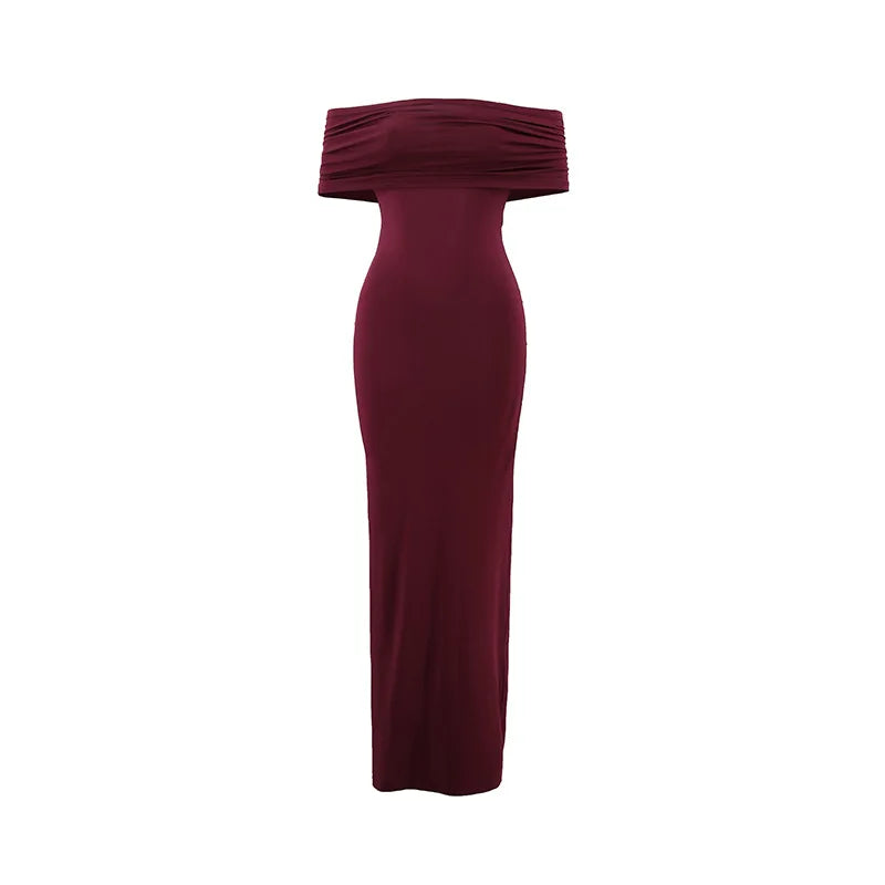 Temperament Slim Strapless Long Dress Women Solid Color Sexy Off-shoulder Backless Package Hip Sleeveless Club Party Dresses