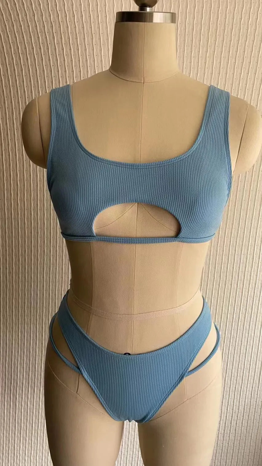 Micro Bikini 2022 Sexy Women Swimsuit Female Rib Bikini Set Push Up Women Swimwear Brazilian Biquini Cut Out Neon Bathing Suit