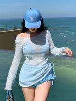 Summer Holiday Long Sleeve Dress 3 Piece Bikini Set 2026 Swimwear Women Push Up Drawstring Side High Waist Swimsuit Large Size