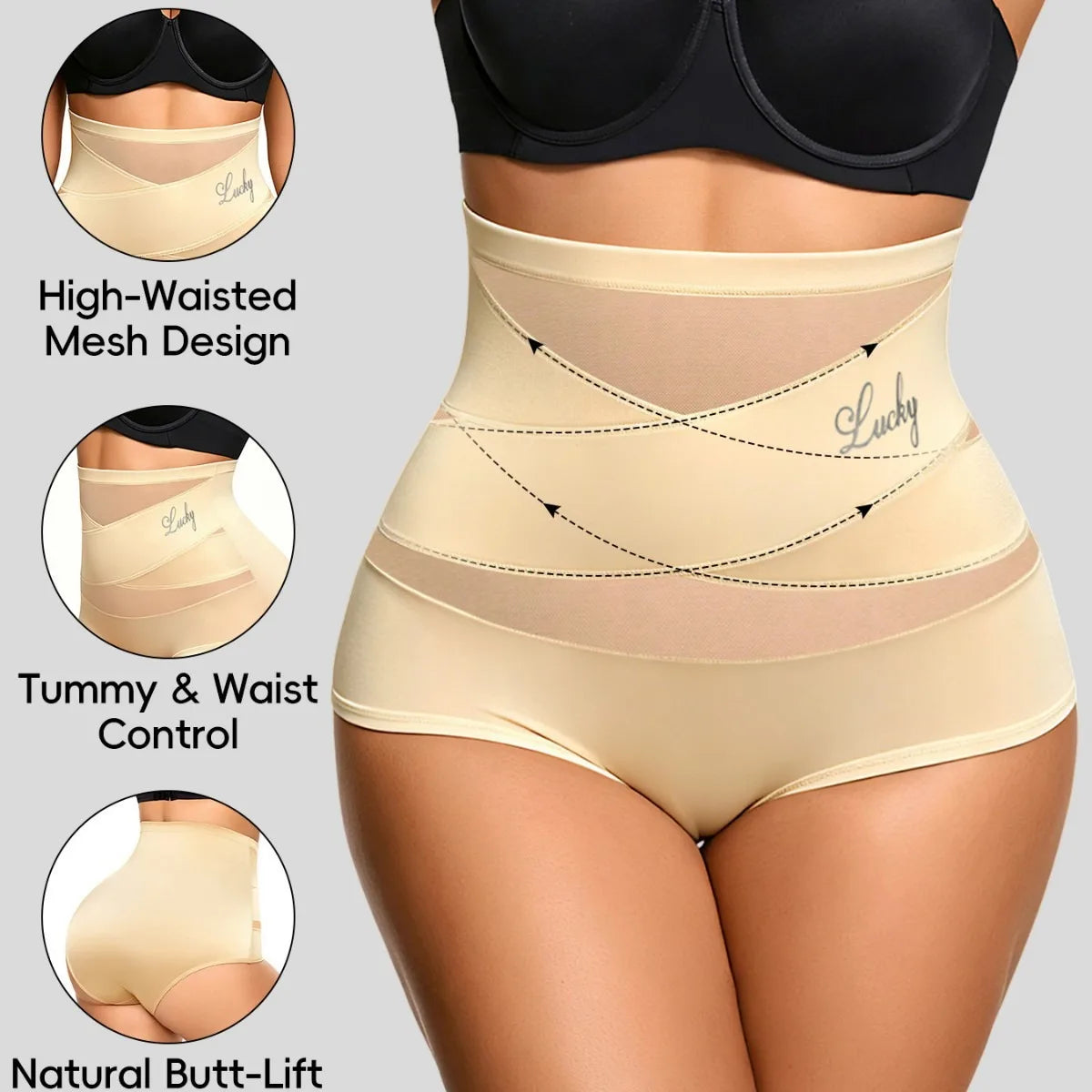 1pcs High Waist Mesh Tummy Control Shapewear, Butt Lifting Shaping Underwear for Women
