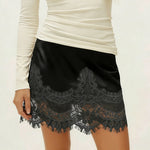Women Lace Skirt Summer Elastic Waist Elegant Satin Long A-Line Skirts Mini Slim Fit Skirt Streetwear Midi Skirts Slim Skirt