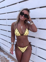 Womens Green Yellow Brazil Print Halter Tie Side Bikini Set For Beach Pool Vacation