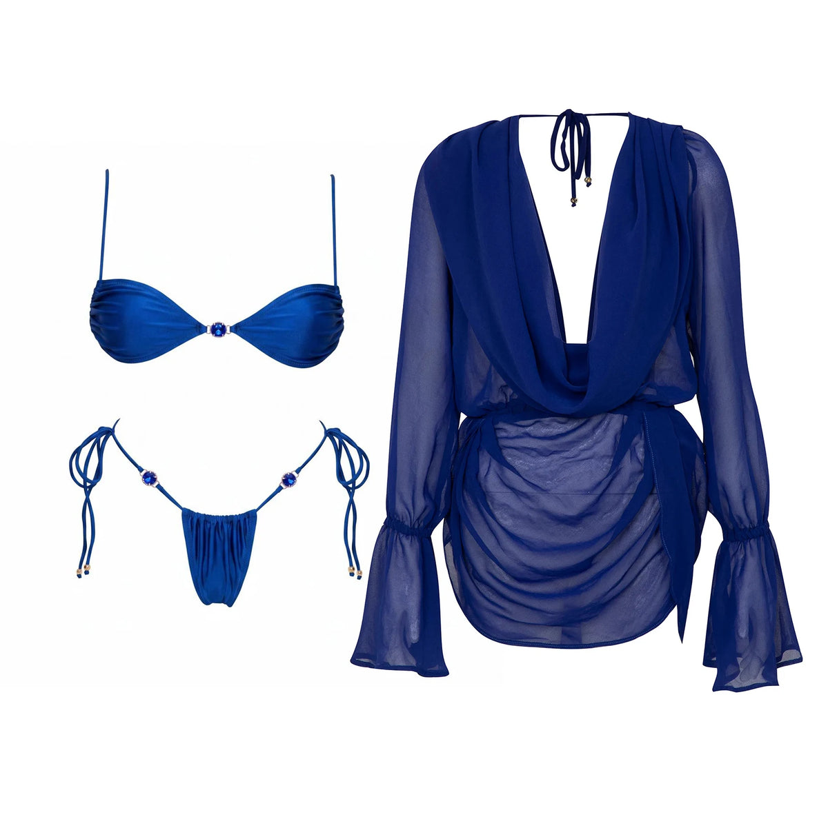 Bnadeau 3Pcs Sexy Bikini With Cover Up Women Swimsuit Swimwear Female Solid Swim Suit Brazilian Biquini Beachwear Bathingsuit