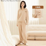 Women Winter Half Fleece Pajama Set Thick Warm Long Sleeve Long Pants Cozy Soft Casual Homewear Loungewear Sleepwear Suit