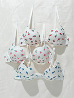 3-Pack Everyday Sweet Women's Bras Simple Solid Color Floral Print Thin Cup Patchwork Ribbed Push-Up Bra with Underwire Bra