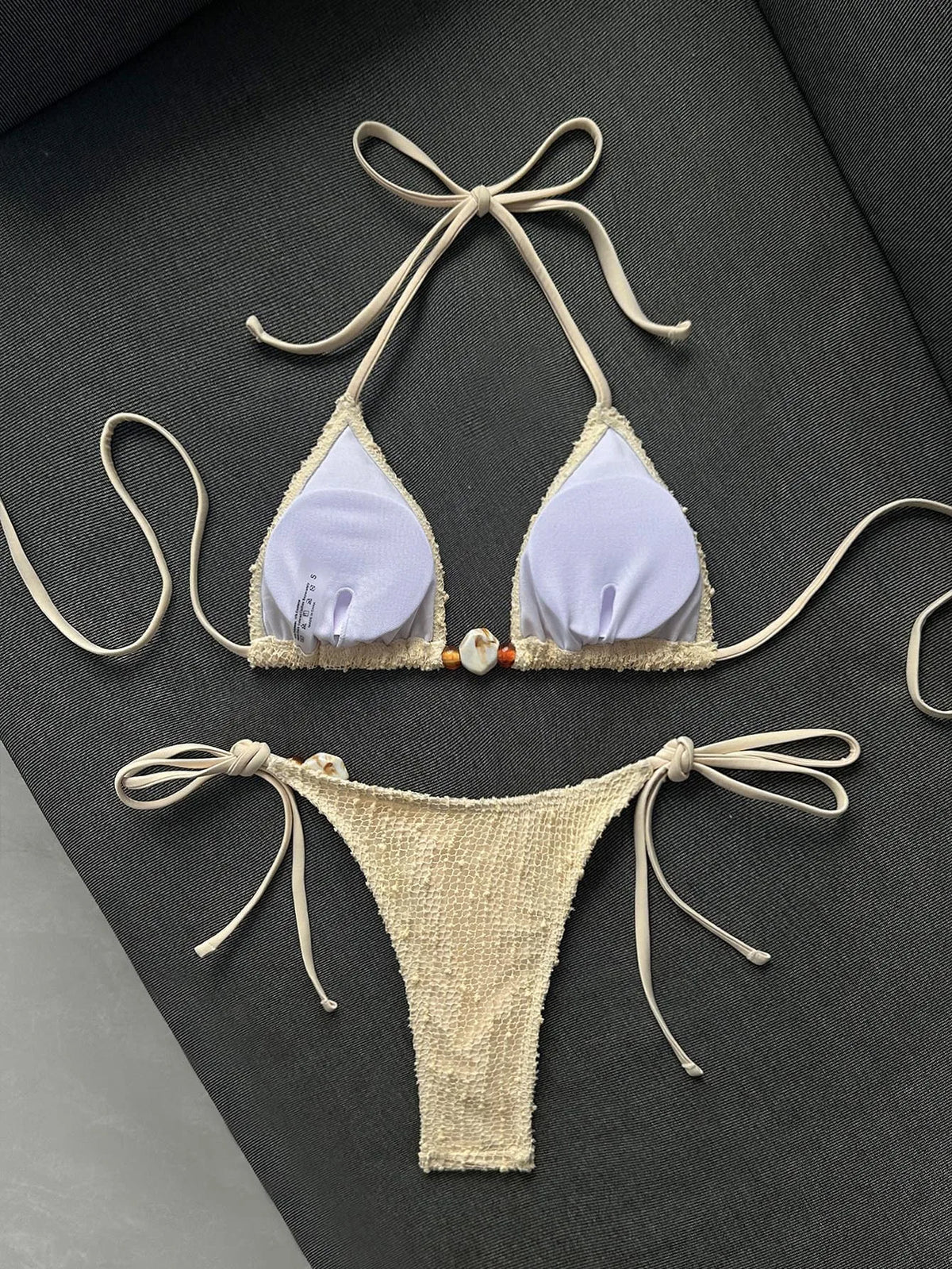 DEKA Sexy Micro Triangle Bikini Set Beige Shell Push Up Bra Women Lace-up Stone Swimsuit Bathing Suit Holiday Swimwear Biquini