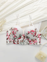 Floral Print Push Up Corset Bra For Women Sexy Longline Bustier Top Underwire Lingerie With Adjustable Straps B6060