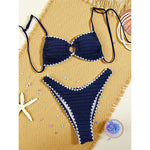 Sexy Wrinkled Crinkled Cut Out Bikini Women Swimwear Female Swimsuit Padded Bather Bathing Suit Swim Two-pieces Bikini set K8054