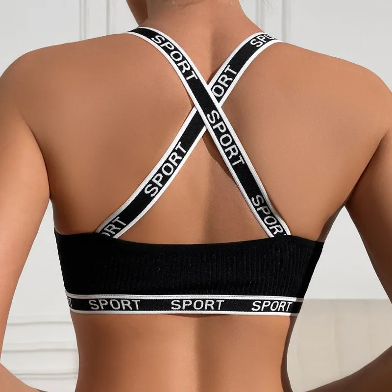1pcs Letter Decor Sexy Women Ribbed Bras Breathable Comfortable Camisole Female Fashion Underwear Athletic Vest Sexy Lingerie