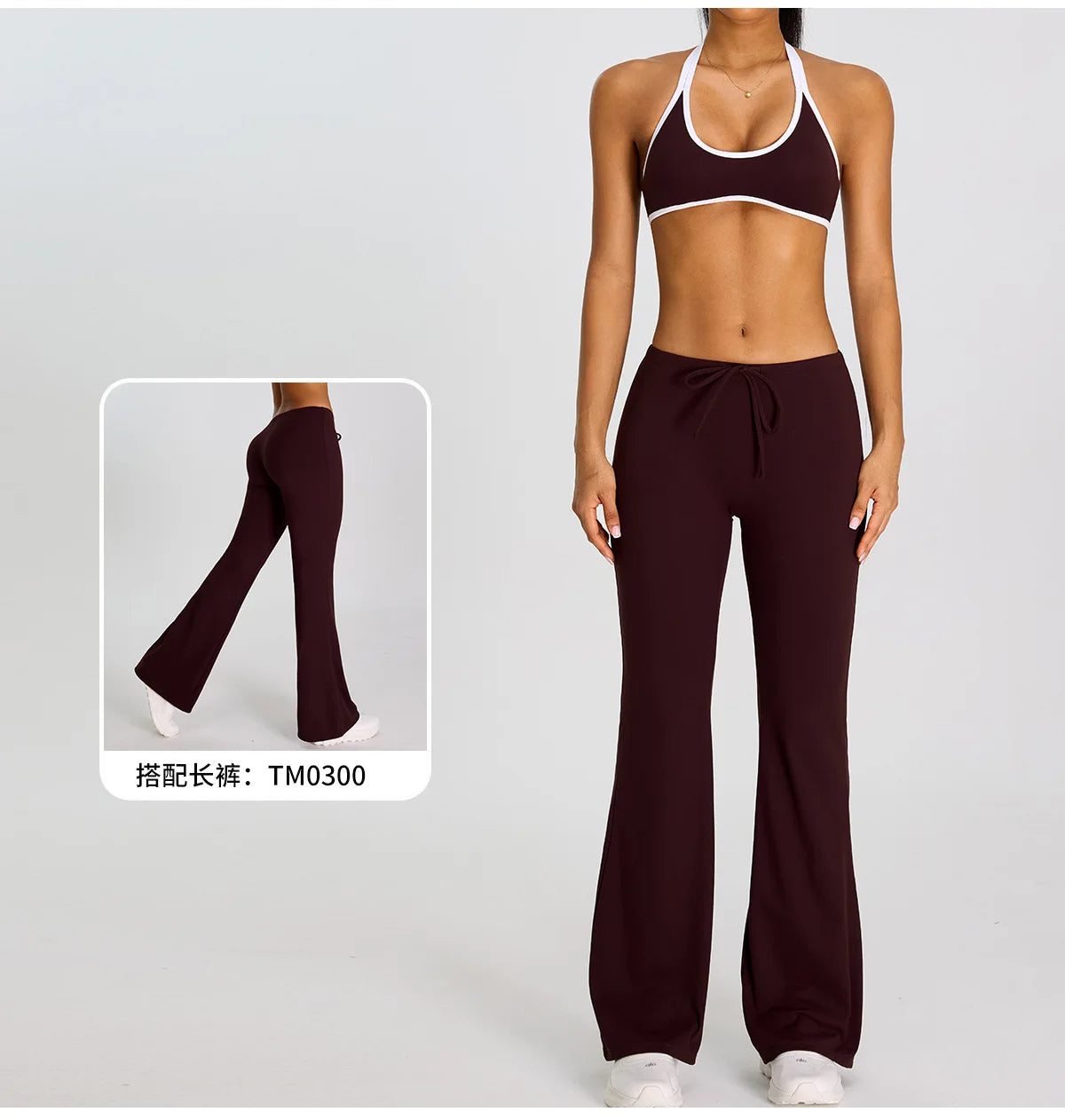 Breathable Yoga Suit for Women Color Contrast Shockproof Sports Bra Drawstring High Waist Pants Gym Running Fitness Suits