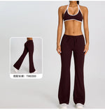Breathable Yoga Suit for Women Color Contrast Shockproof Sports Bra Drawstring High Waist Pants Gym Running Fitness Suits