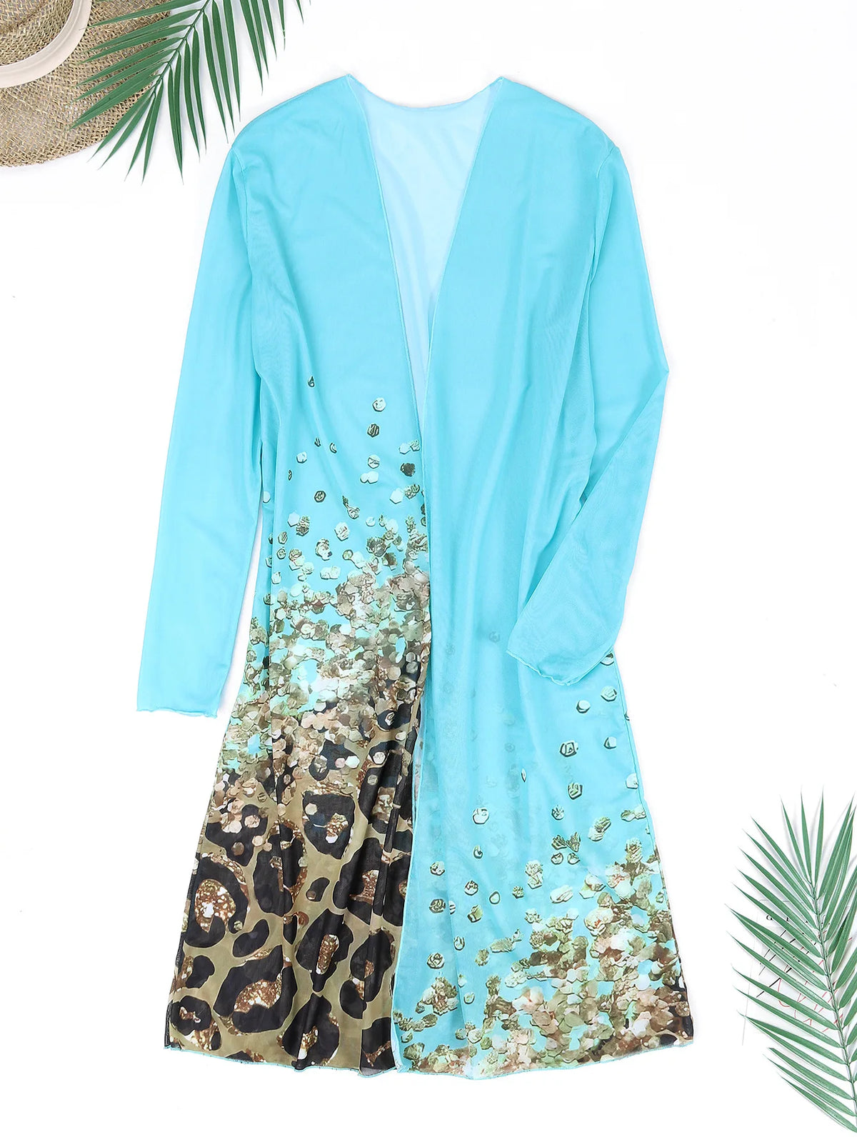 Women Bathing SuitPrint Leopard Bikinis 3 Pieces Swimsuit Kimono High Waist Bikini Shorts Long Sleeve Beach Cover Up Swimwear