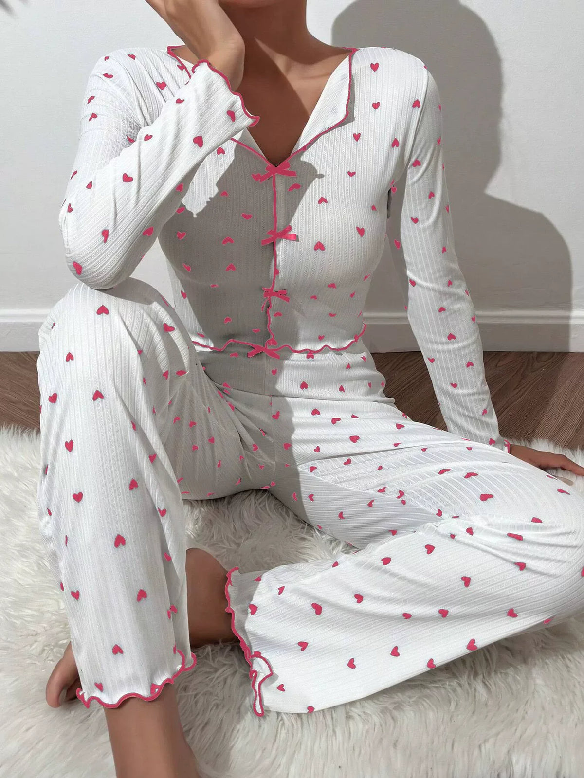 Spring Autumn Pajamas Sets for Women Long Sleeve Tops Long Pants 2 Piece Set Home Suit Night Wear Sleepwear Pijamas