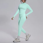 Women's Seamless Yoga Sets Sports Fitness Zipper Long-Sleeve Jacket Slim-fit Hip Lift Pants Suits Workout Training Gym Sets
