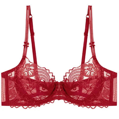 Ultra Thin Lingerie Set, French Lace Underwire Bra for Large Boobs Push Up & Gather, Sexy Pure Design, Breathable Comfort MOYISU