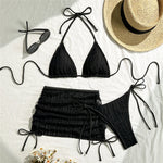 Beige Mesh Cover Ups Swimwear Halter String Triangle Bikinis Sets 3 Pieces Micro Thong Sexy Swimsuit Women 2026 Bathing Suit