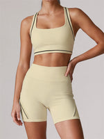 Color Blocking Yoga Sets Women's Tracksuit Hanging Neck Shockproof Sports Vest Hip Lifting Shorts Gym Running Fitness Suits