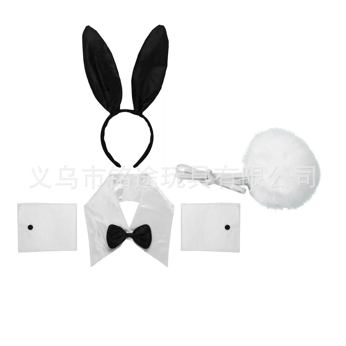 Easter Bunny Girl Cosplay 3-Piece Prop Set - Satin Headband Fluffy Rabbit Tail for Halloween Christmas