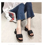 Fashion Strange Style Women Slippers Square Open Toe Slippers Slip on Slides Summers Beach Shoes Woman Heels Zapatillas Mujer
