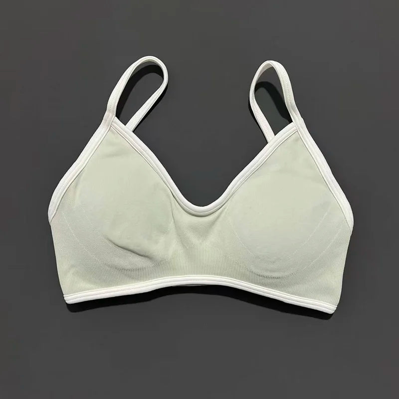 Contrastline Bra Women Backless Knitted Sports Bra Solid Color Gym Fitness Top With Chest Cushion Sexy Suspender Yoga Sports Bra