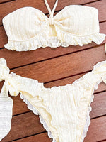 DEKA Brazilian High Waist Ruffled Bandeau Bikini Set Women Strapless Pleated Ruched Swimsuit Bathing Suits Woman Swimwear