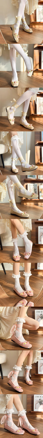 2025 Summer Cute Square Toe Ballet Flats Shoes Women with Riband Sweet Satin Slip On Comfortable sole Office Lady Daily Shoes