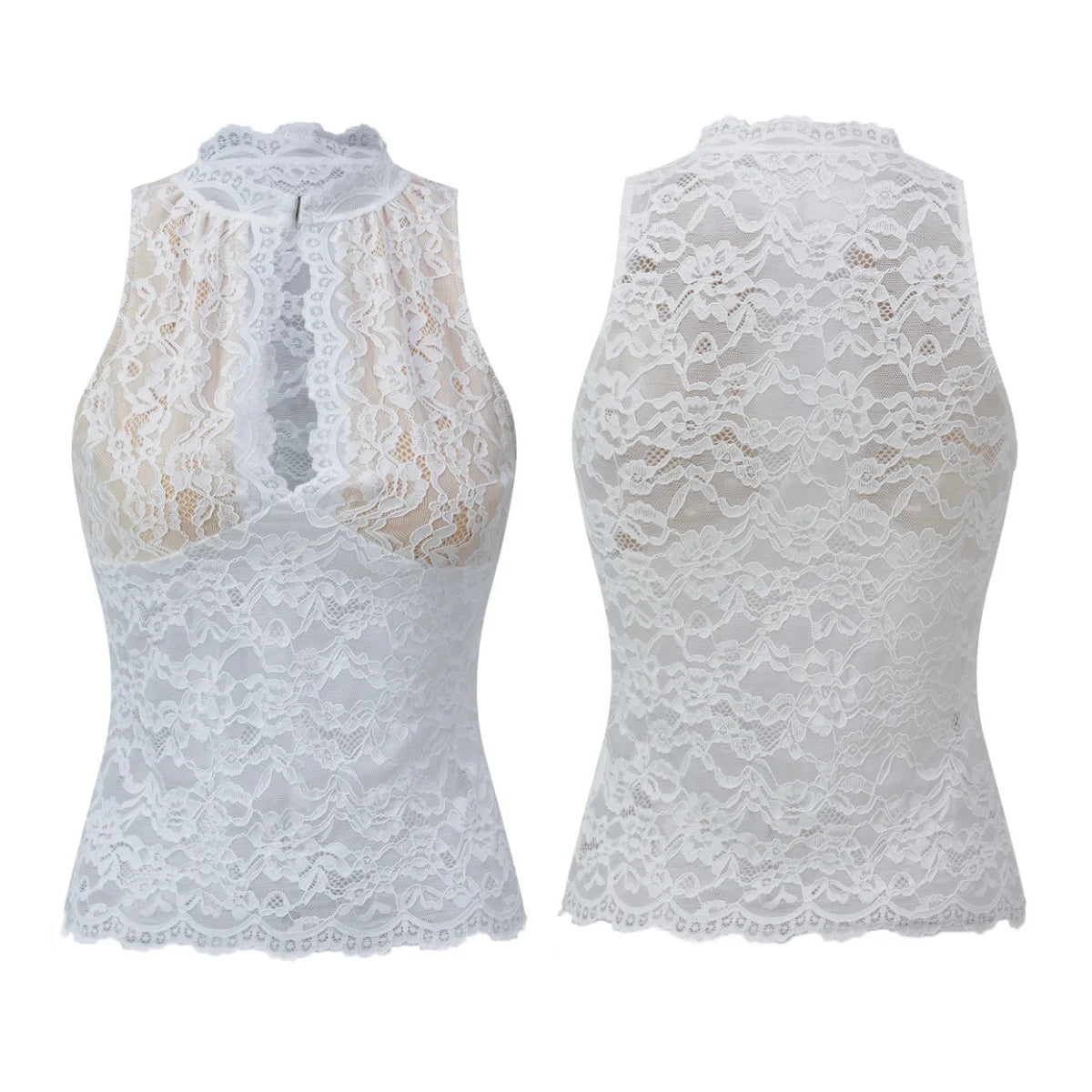 Women Retro Tank Tops Cut Out Mockneck Sleeveless Slim Fit Vest Trendy Summer Lace Corset Streetwear