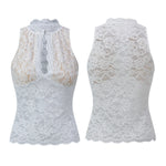 Women Retro Tank Tops Cut Out Mockneck Sleeveless Slim Fit Vest Trendy Summer Lace Corset Streetwear